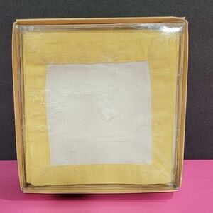 William-Sonoma Linen & Cotton Set Of 6 Yellow And White Cocktail Napkins